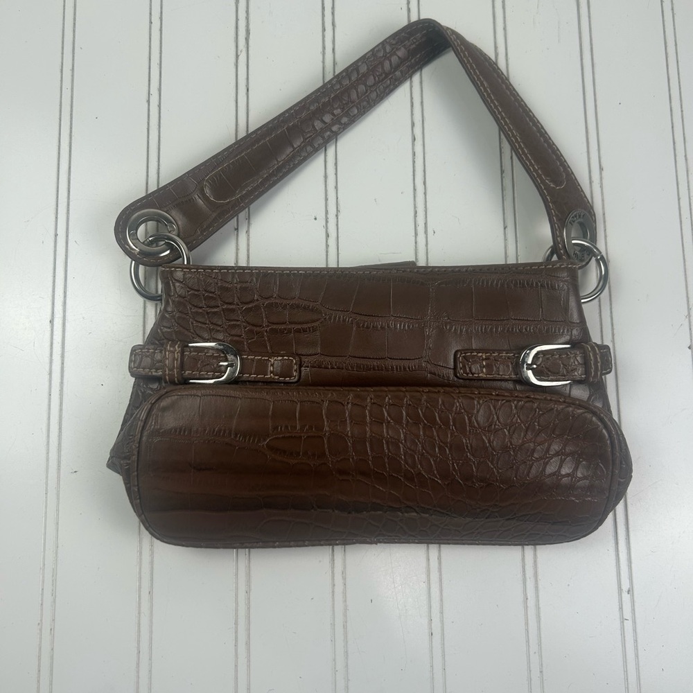 Tommy Hilfiger Vintage Y2K Brown Crocodile-Embossed Shoulder Bag - Picture 4 of 13